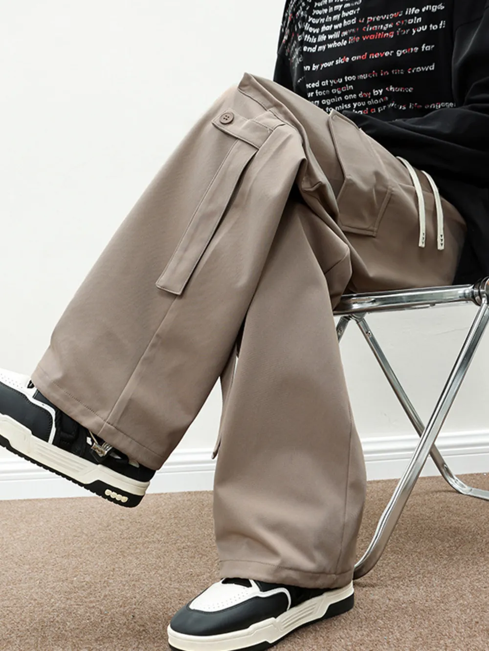 Men's Plus Size Loose Fit Cargo Pants with Drawstring, image 8