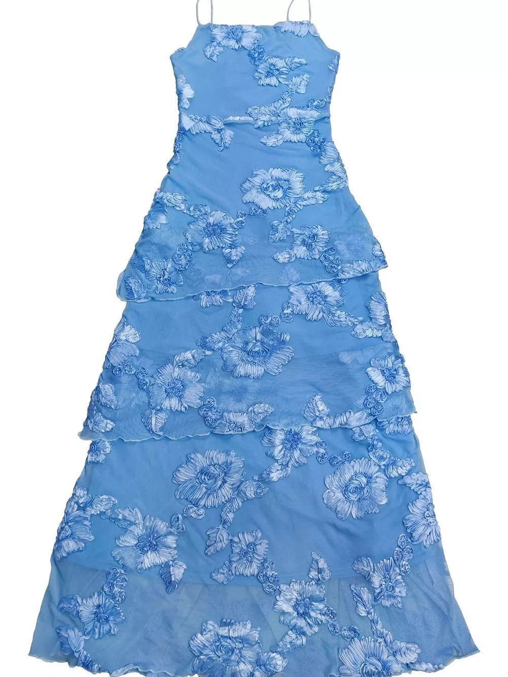 Floral Applique Tiered Maxi Dress with Lace Up Detail, image 7