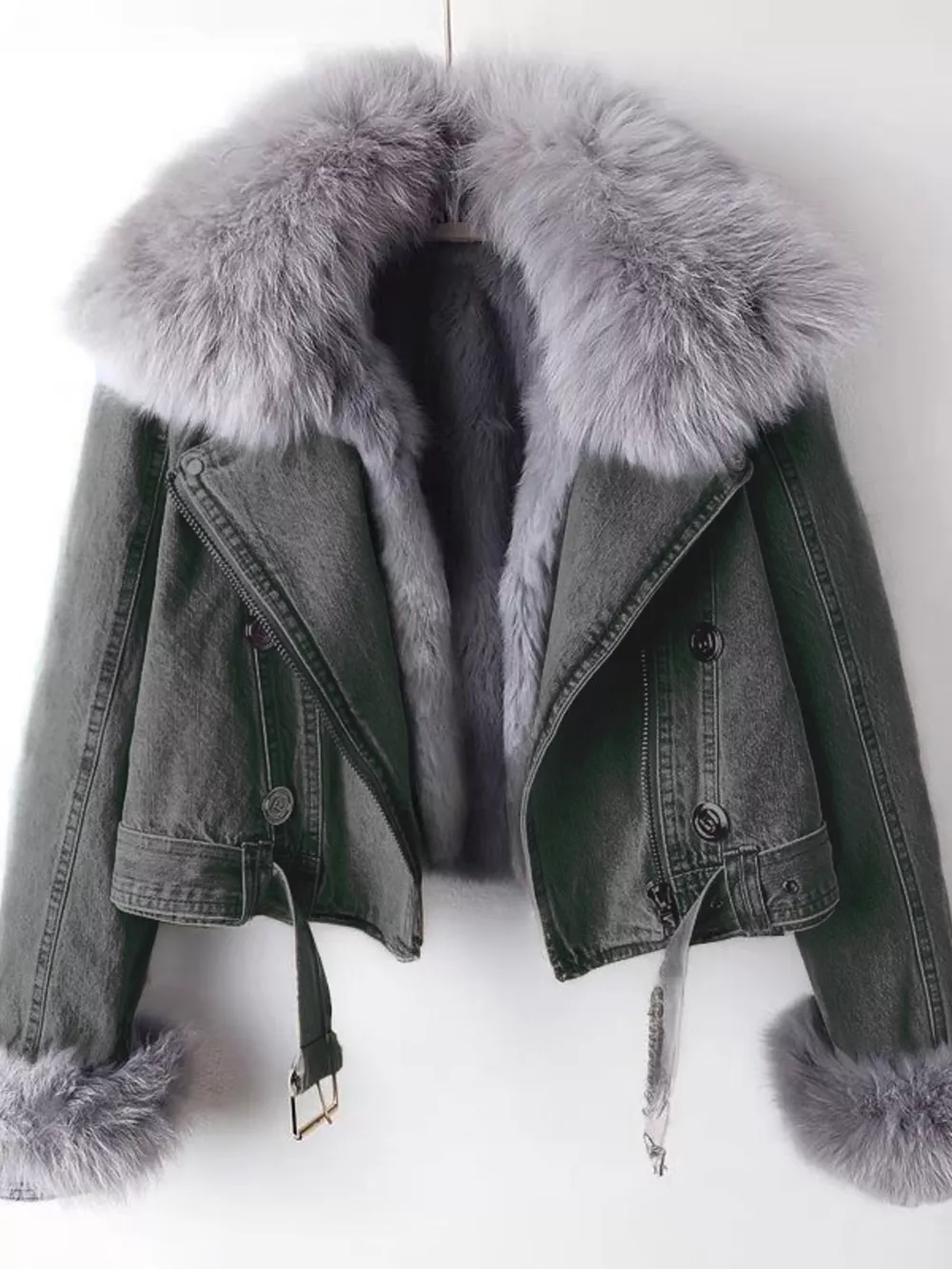 Full Size Faux Fur Collar Denim Jacket Plus Size, image 13