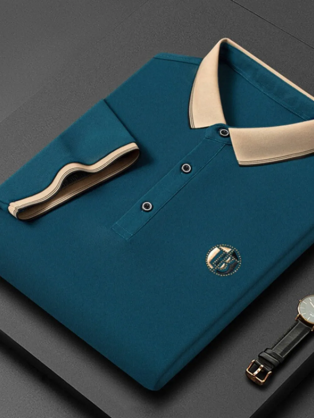 Men's Plus Size Contrast Collar Short Sleeve Polo, image 4