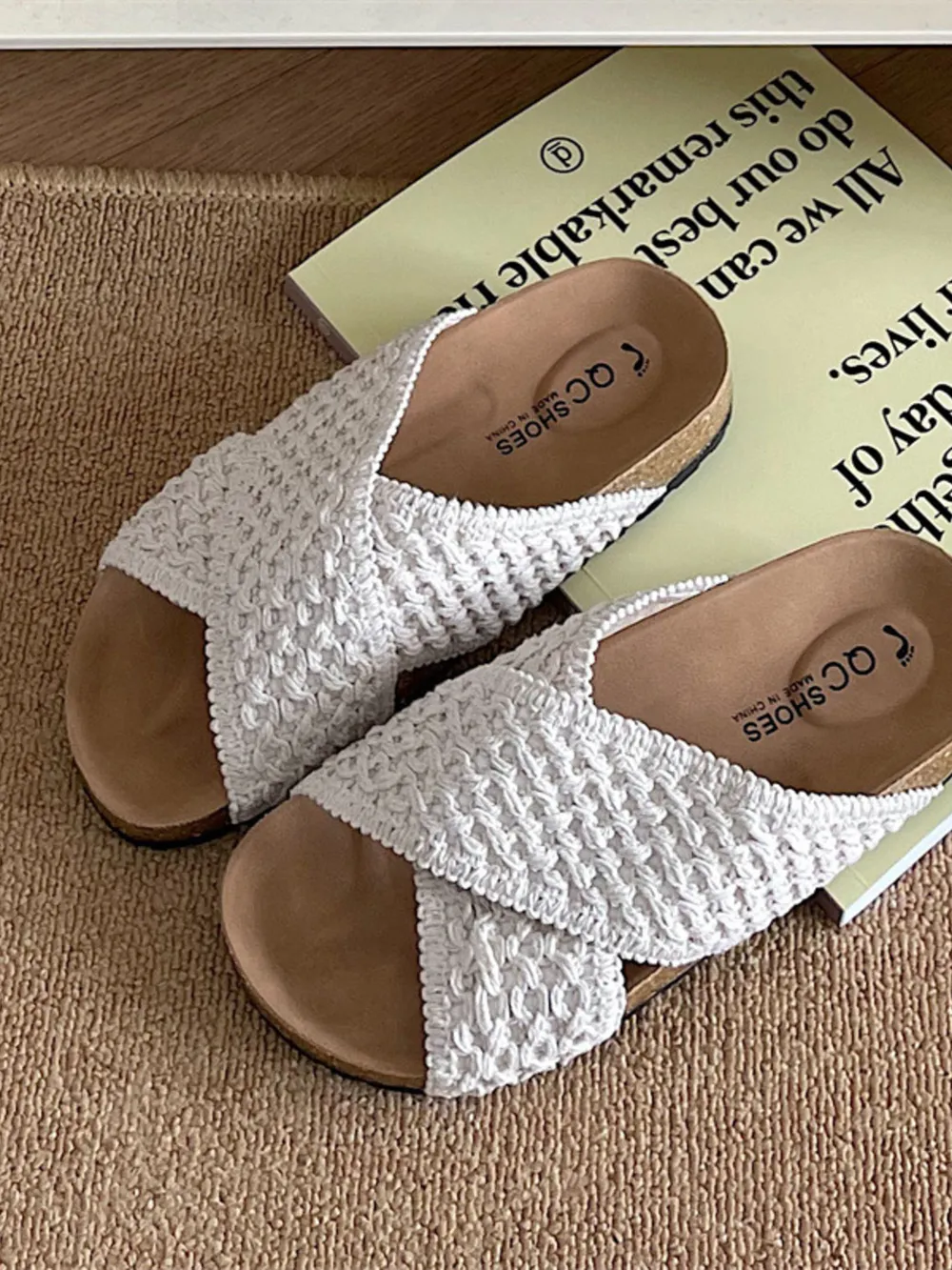 Cross Strap Woven Pattern Comfort Sandals, image 2