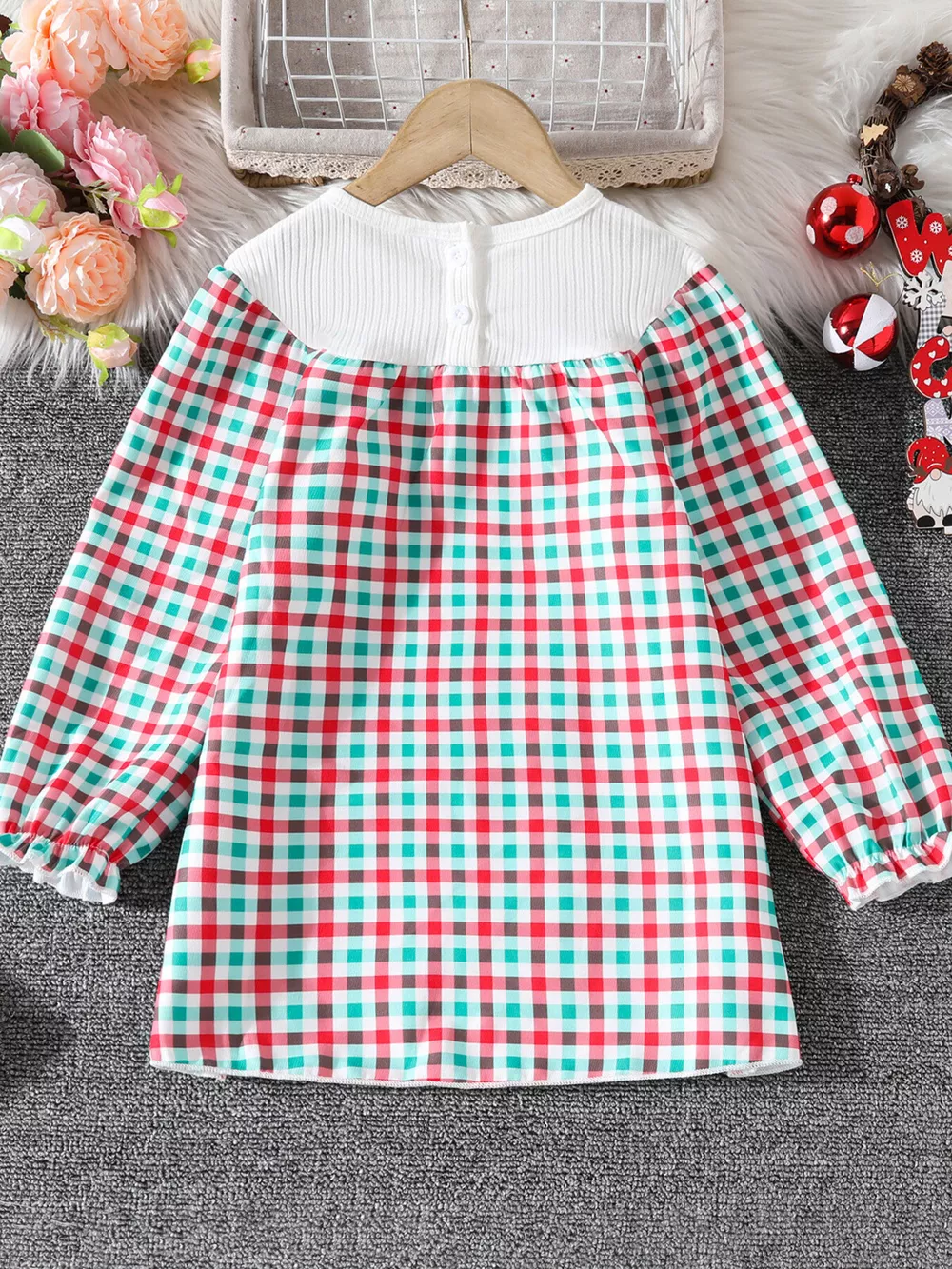Children's Christmas Tree Plaid Dress, image 2