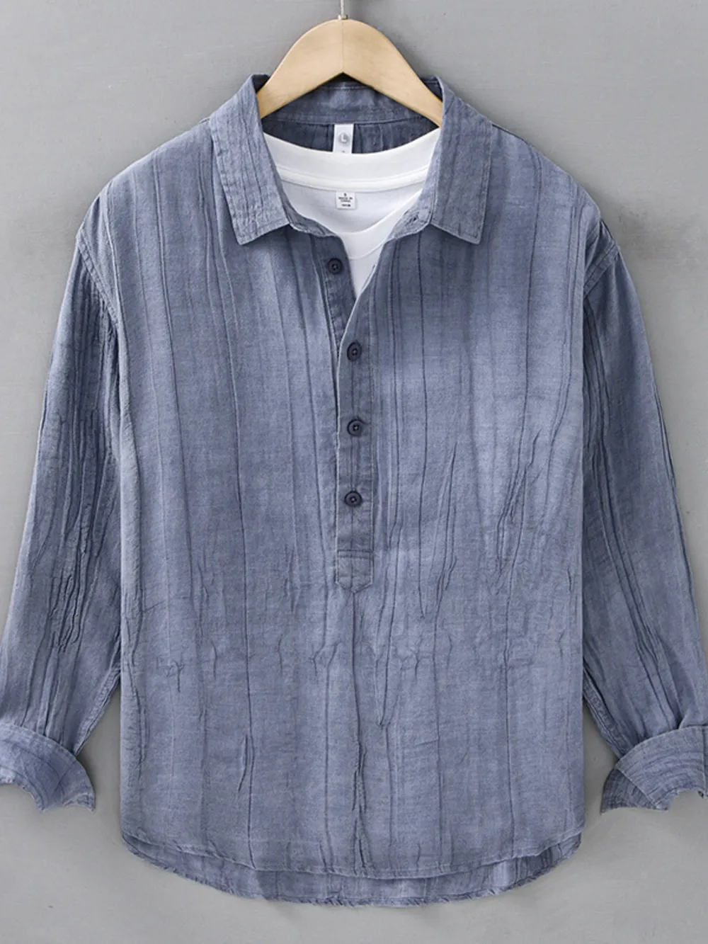 Men's Plus Size Button Detail Long Sleeve Blouse, image 3