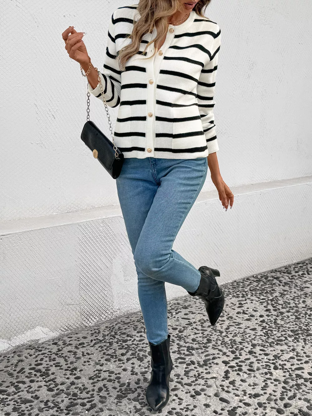 Striped Button-Front Cardigan, image 3