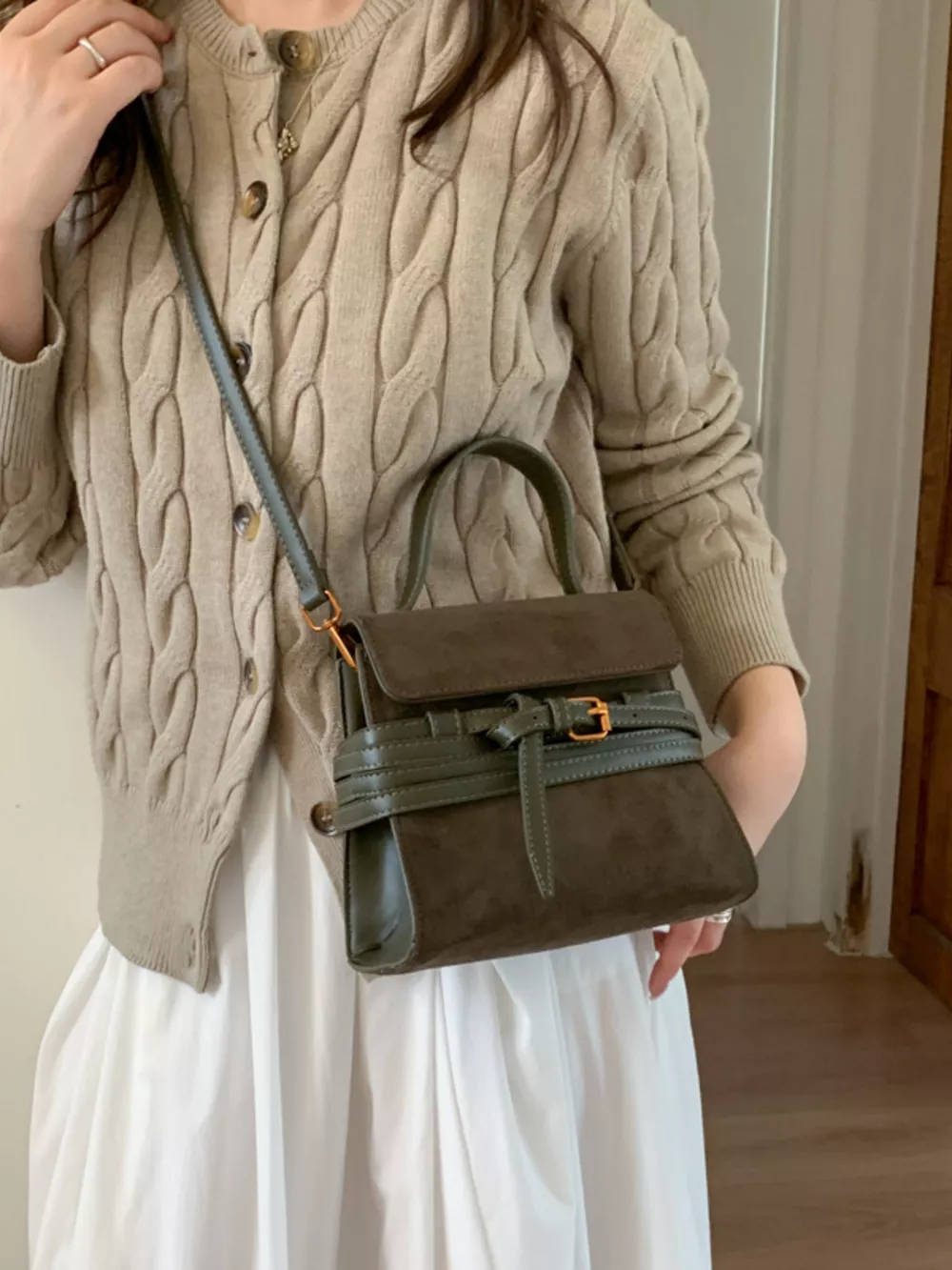 Suede Buckle Decor Crossbody Bag, image 6