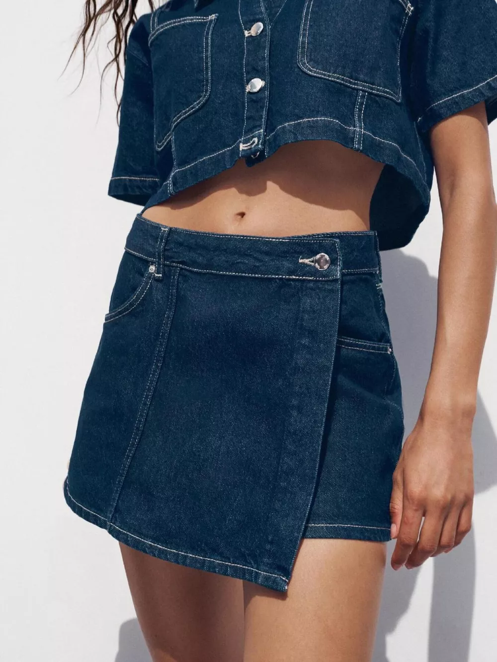 Button Up Short Sleeve Top and Skort Denim Set, image 4