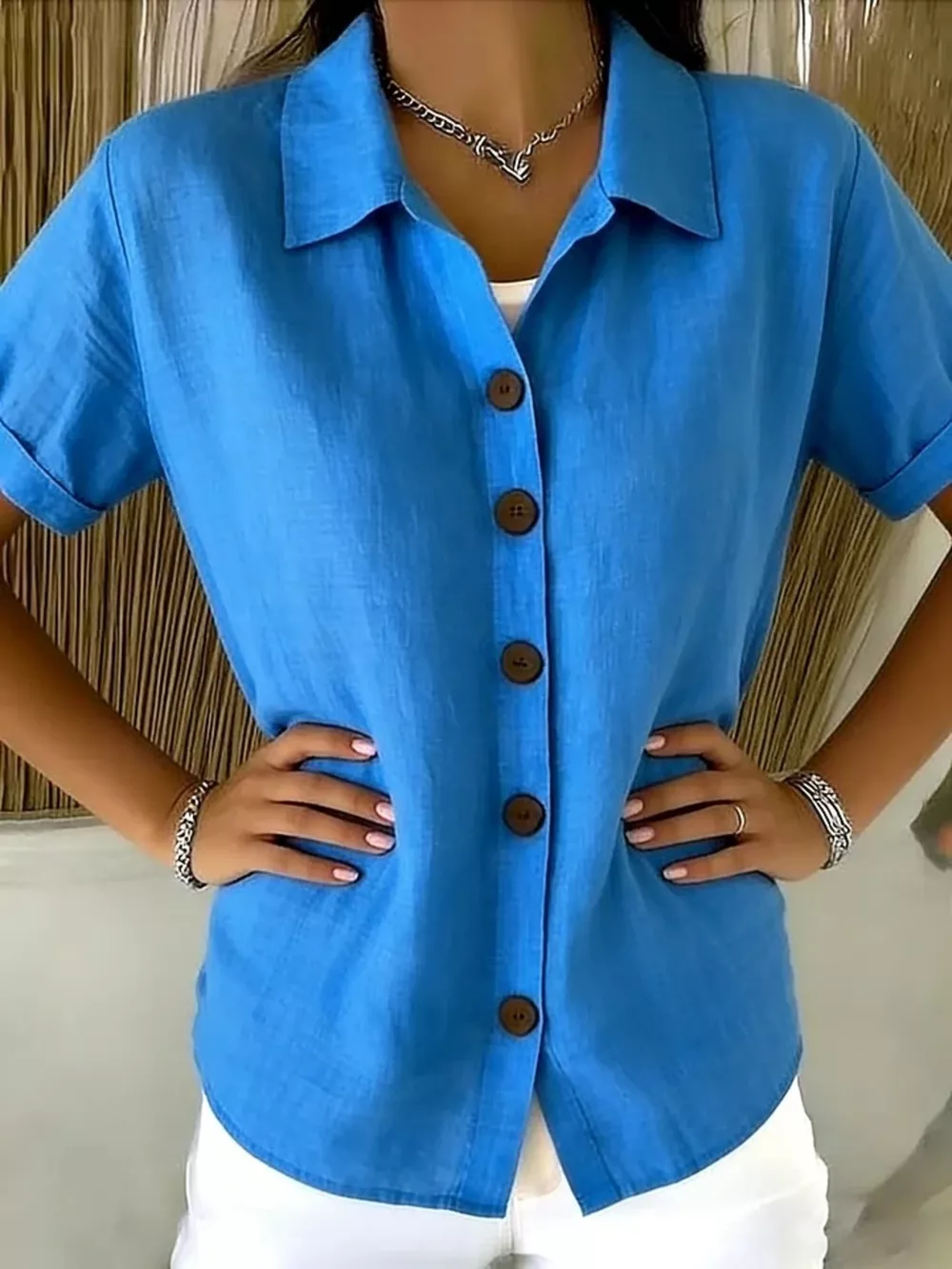 Full Size Button-Down Short Sleeve Shirt Plus Size, image 4