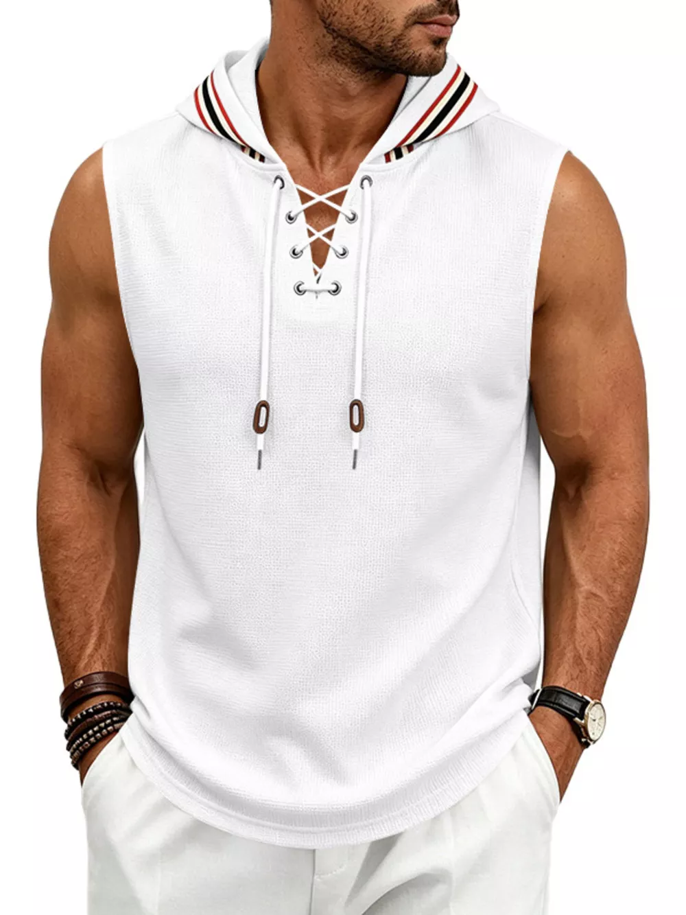 Men's Full Size Lace Up Hooded Vest Plus Size, image 3