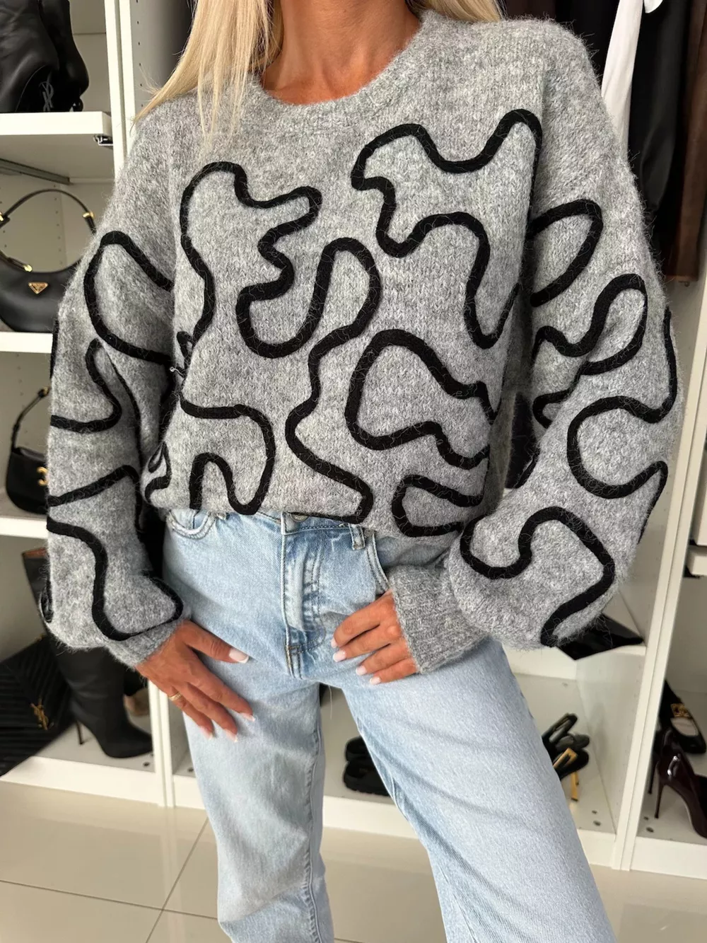Abstract Pattern Oversized Round Neck Sweater, image 8