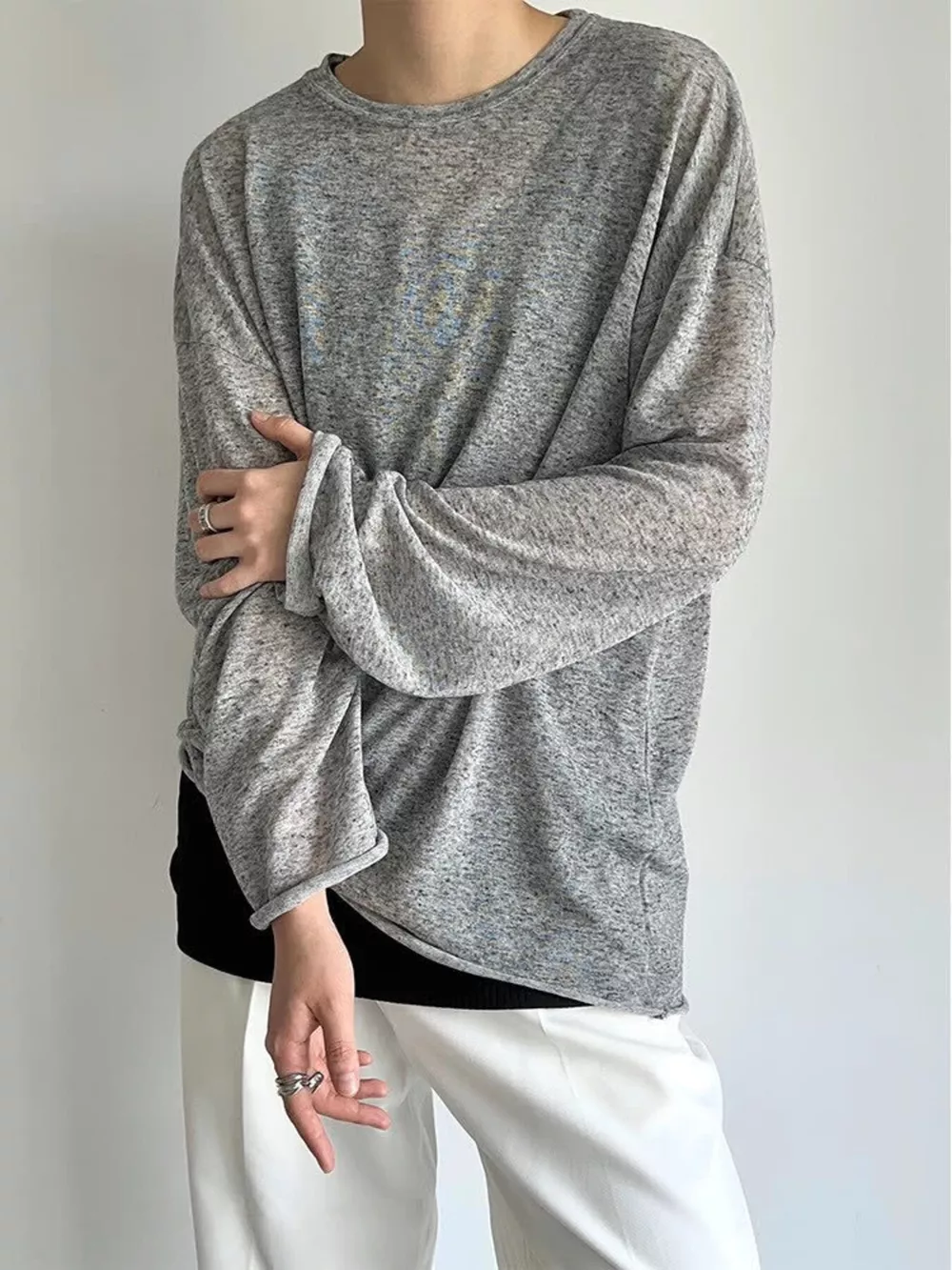 Men's Plus Size Heathered Long-Sleeve T-Shirt, image 2