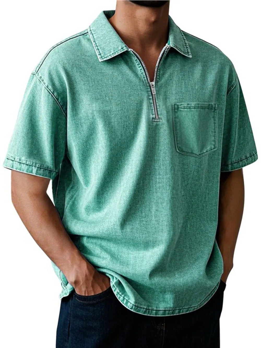 Men's Full Size Quarter Zip Short Sleeve Polo Plus Size, image 6