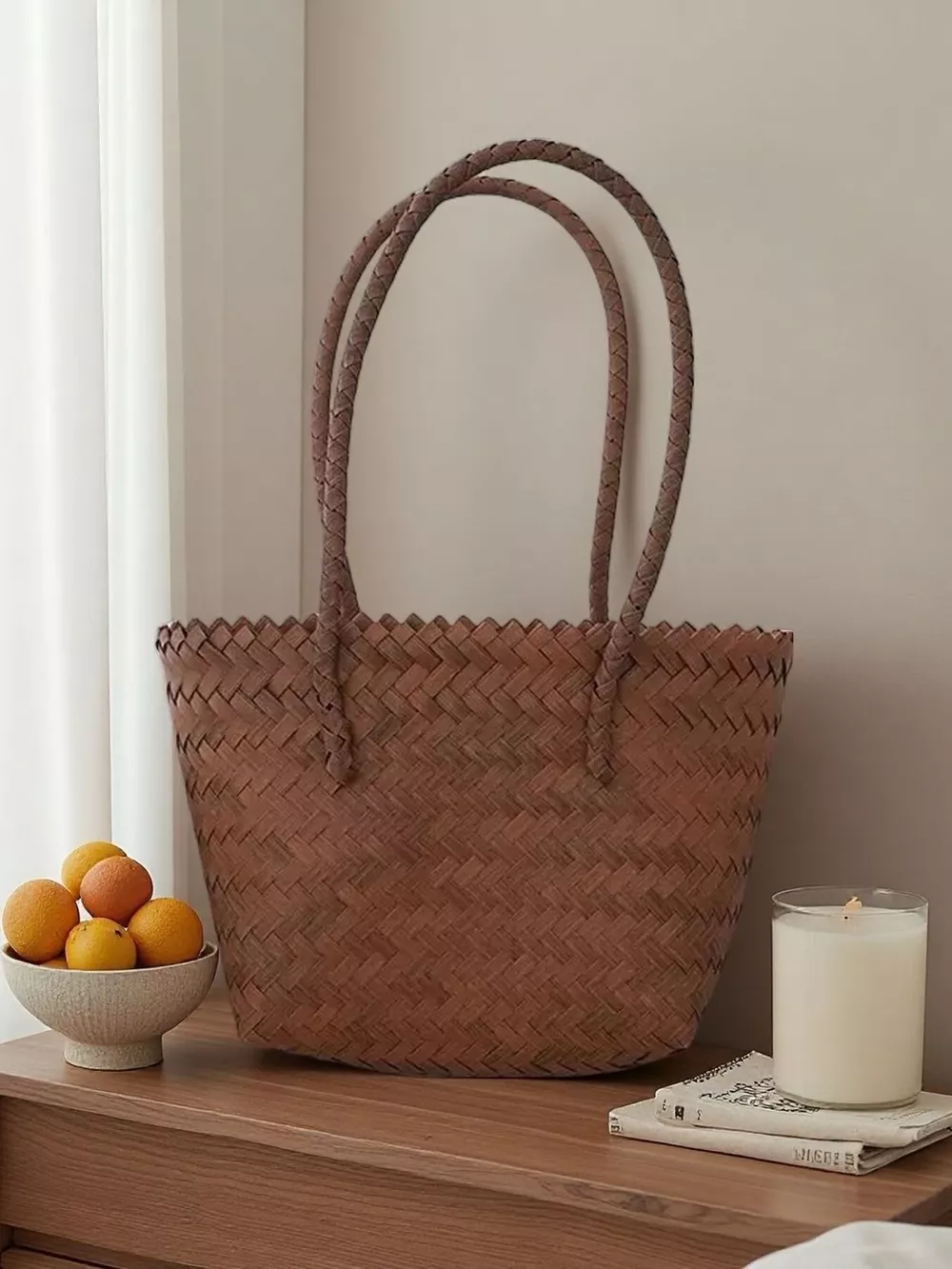 Braided Tote Bag with Handles, image 2