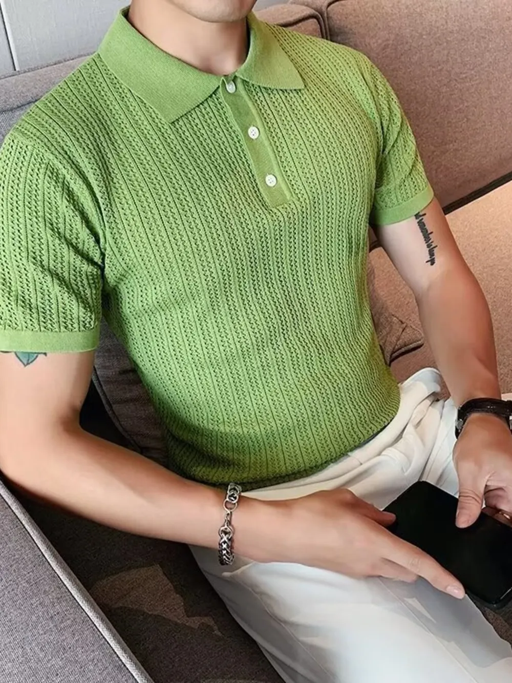 Men's Plus Size Button Detail Short Sleeve Polo, image 3