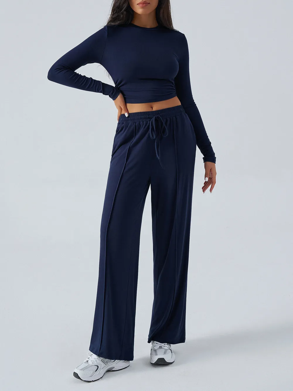 Round Neck Long Sleeve Top and Pants Set, image 8