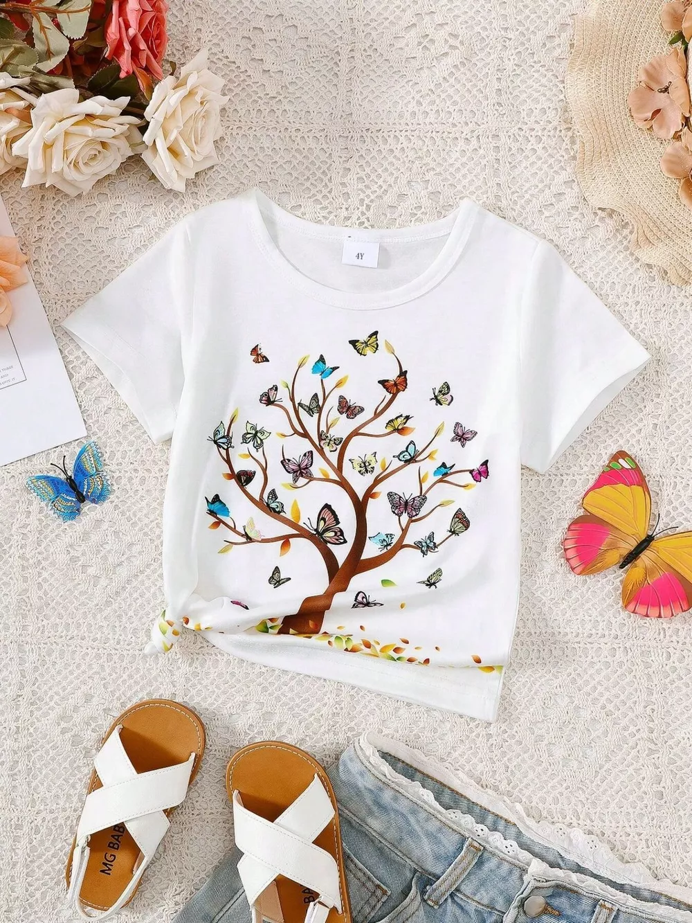 Children's Butterfly Tree Graphic Casual T-Shirt, image 2