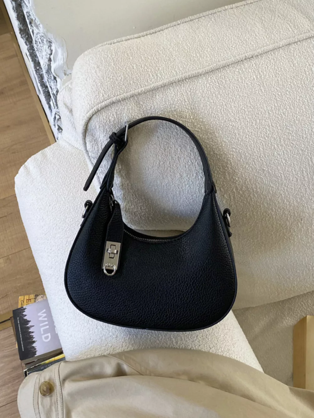 Leather Crescent Crossbody Bag, image 5