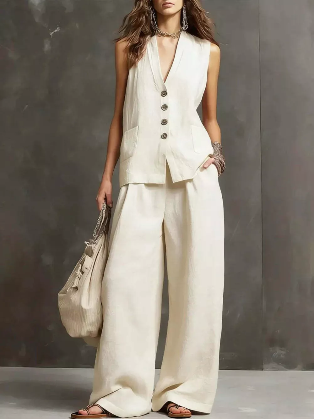 Full Size Sleeveless Vest and Wide-Leg Pants Set Plus SIze, image 5