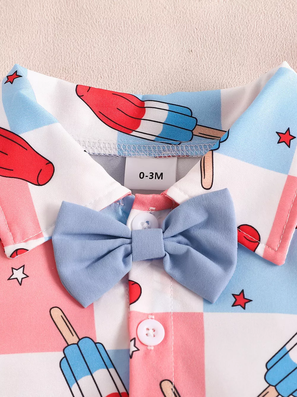 Children's USA Print Bow Decor Bodysuit and Suspender Shorts Set, image 7