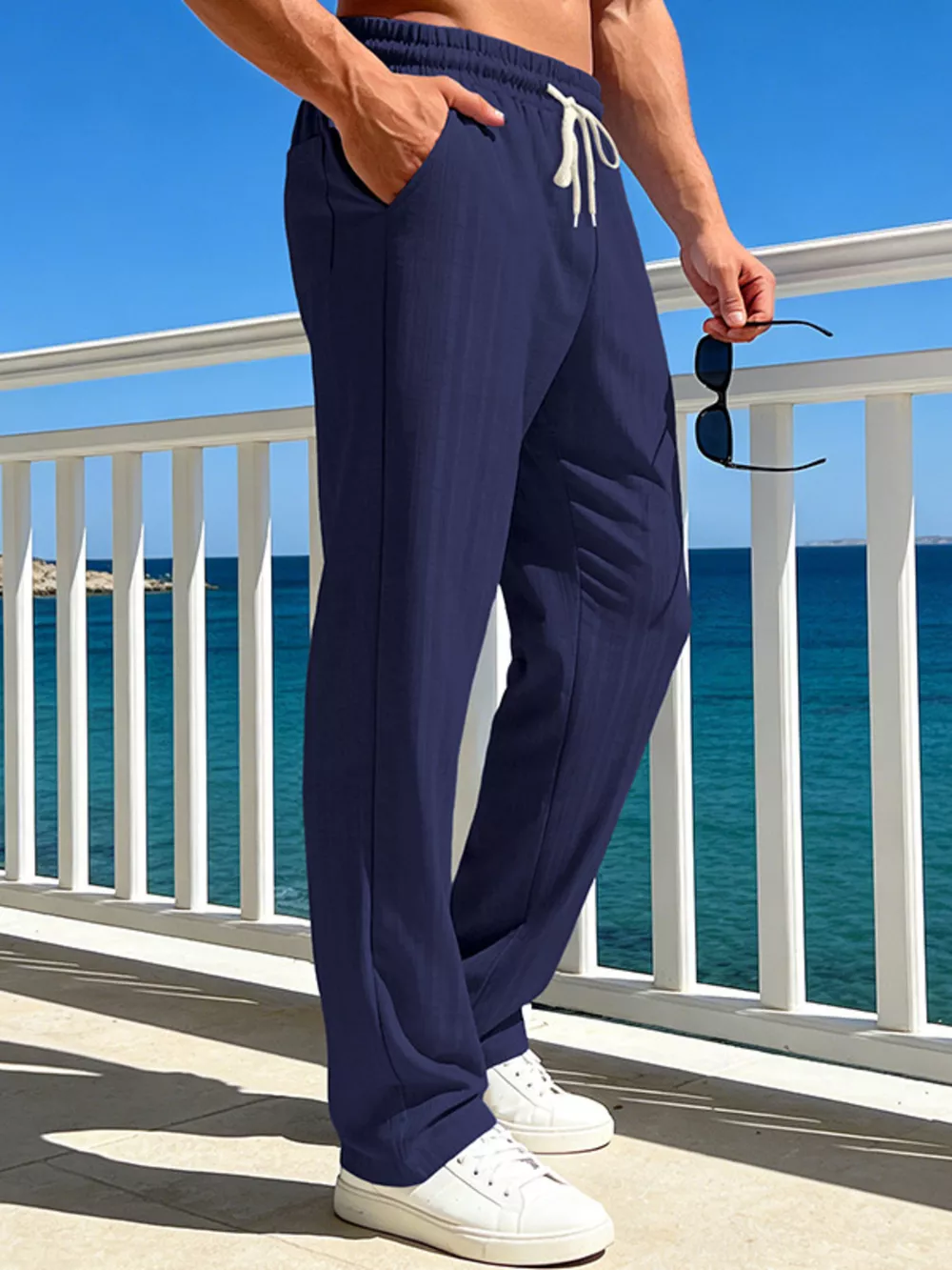 Men's Full Size Casual Striped Drawstring Pants Plus Size, image 2