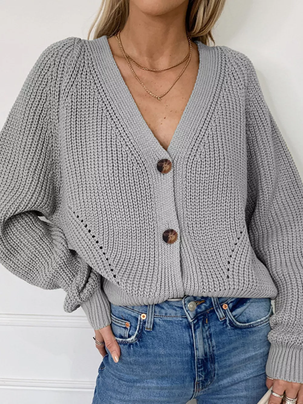 Full Size Chunky Knit Button-Down Cardigan Plus Size, image 2