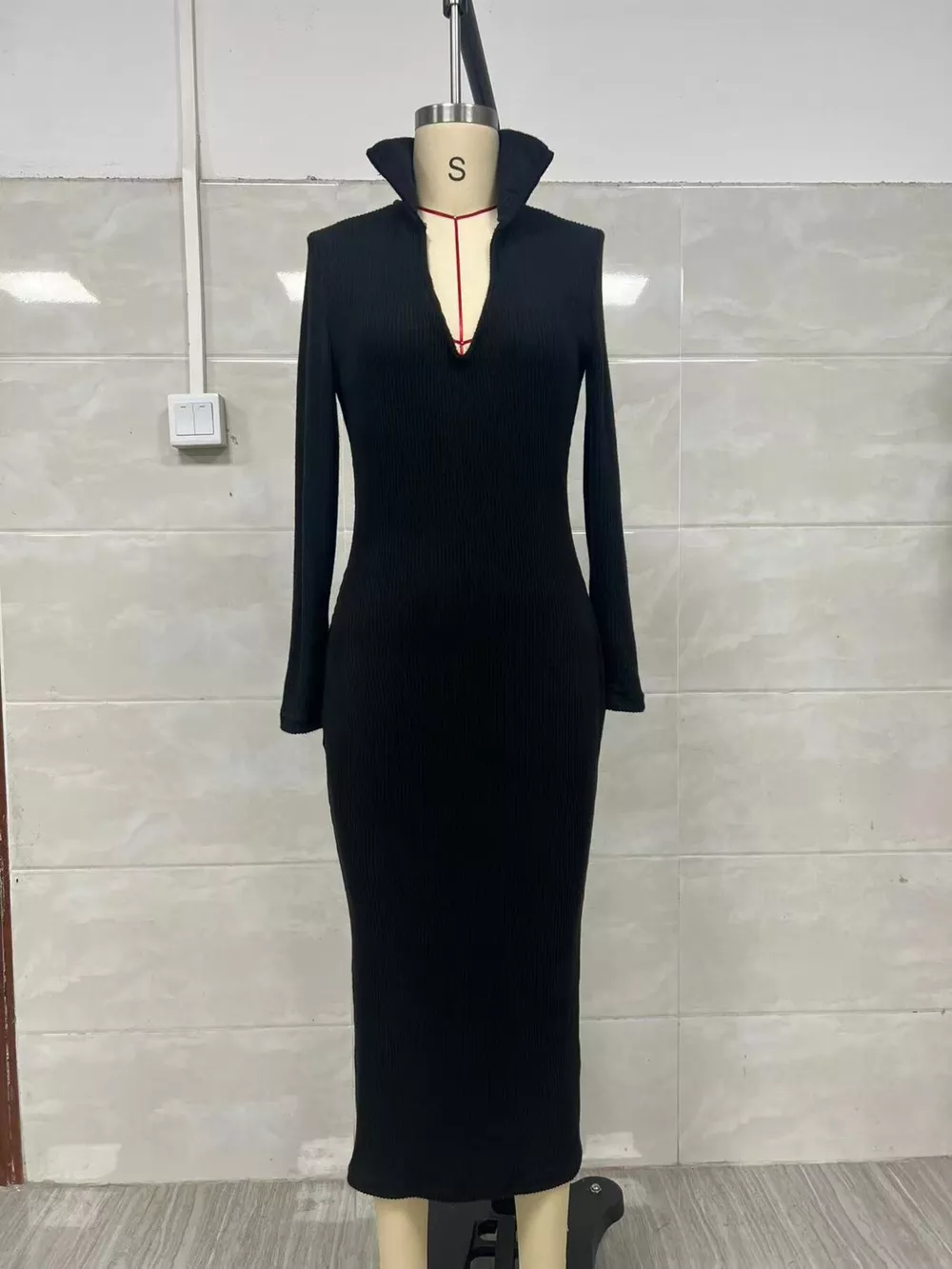 Ribbed Knit V-Neck Sweater Dress, image 6