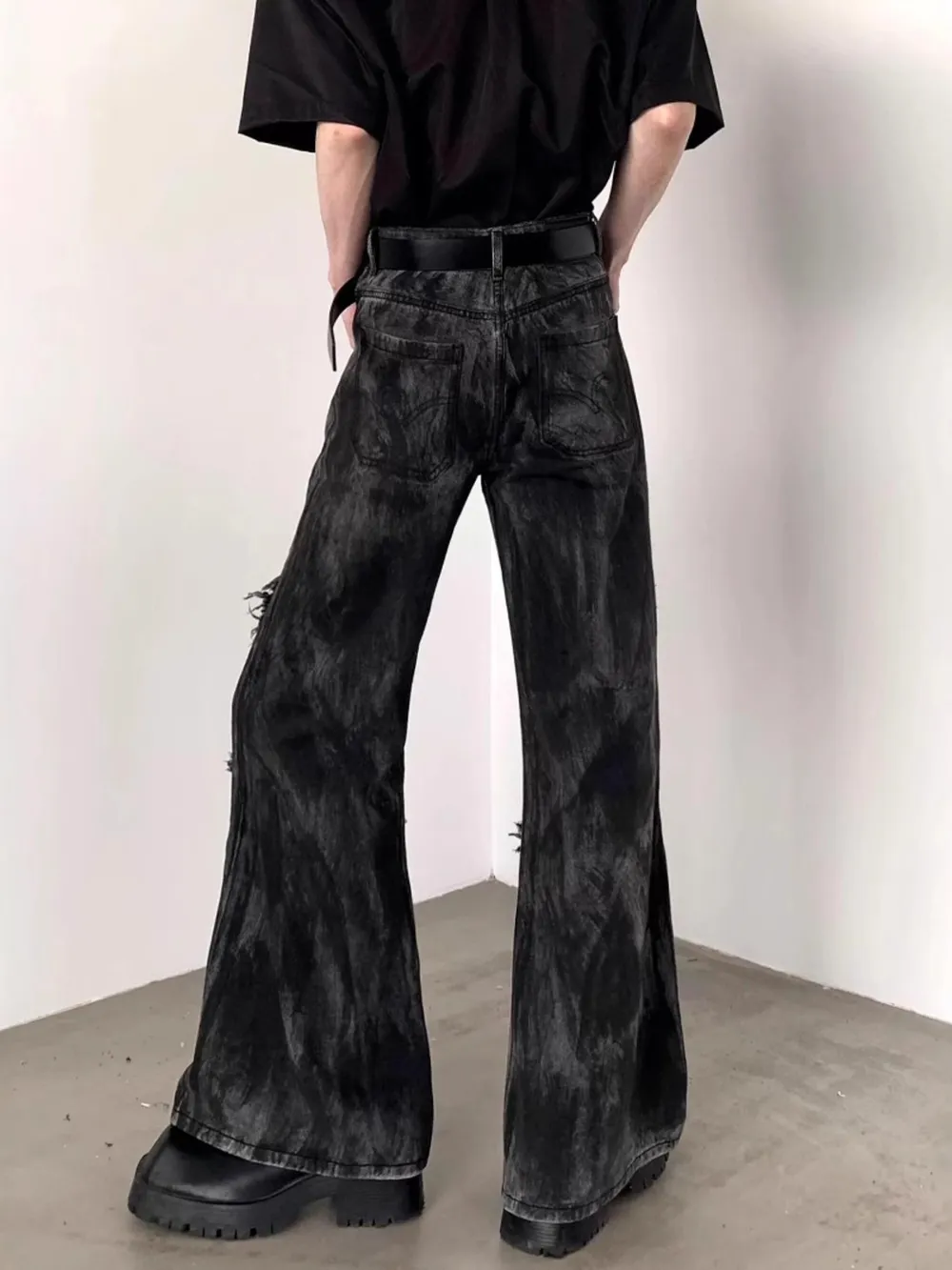 Men's Plus Size Raw Hem Wash Flare Jeans, image 5