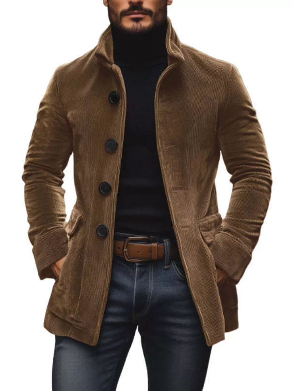 Men's Full Size Vintage Single-Breasted Stand Collar Coat Plus Size, image 2