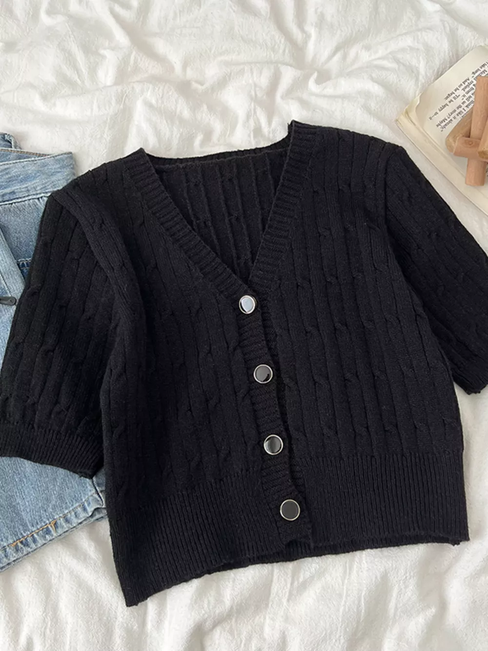 Texture Knit Button Down Cardigan, image 2
