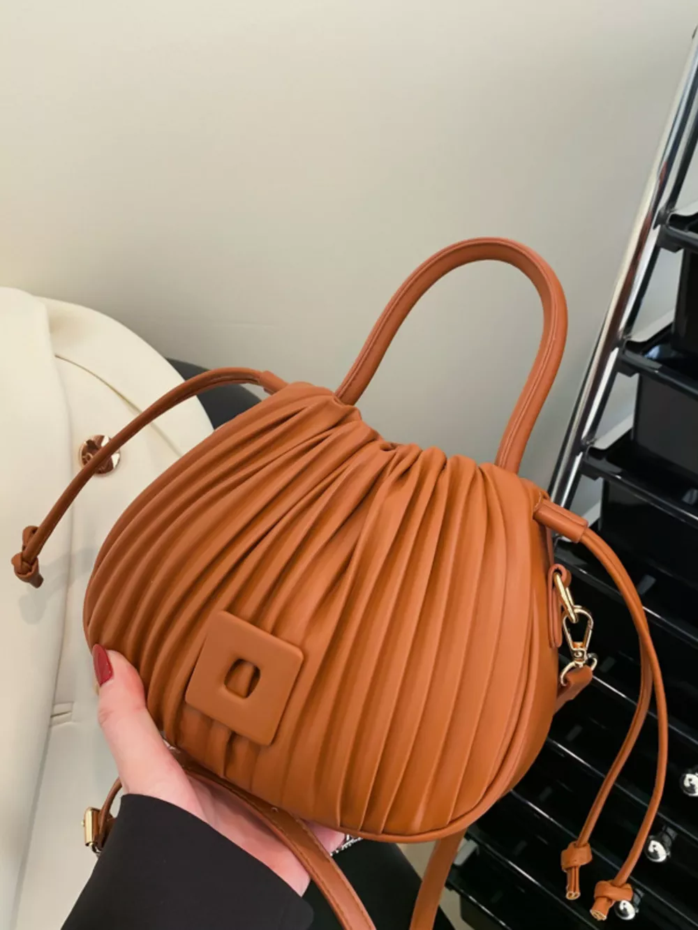 Pleated Bucket Crossbody Bag with, image 3