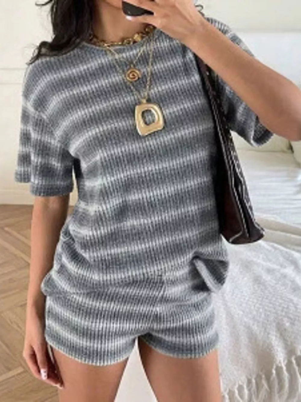 Striped Textured Knit Top and Shorts Set, image 16