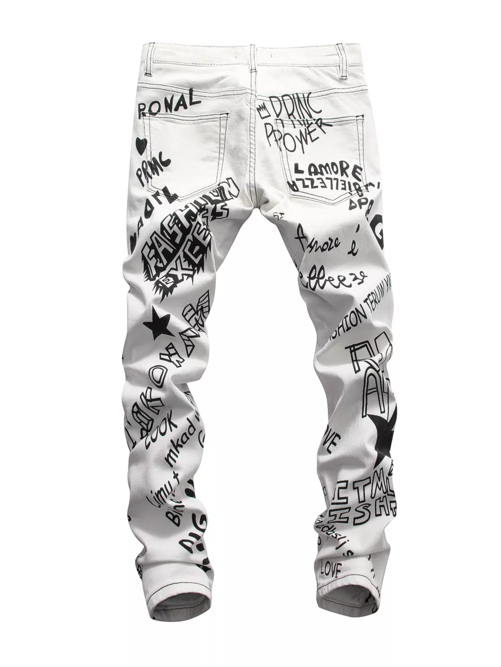 Men's Graffiti Print Slim Fit Jeans, image 2
