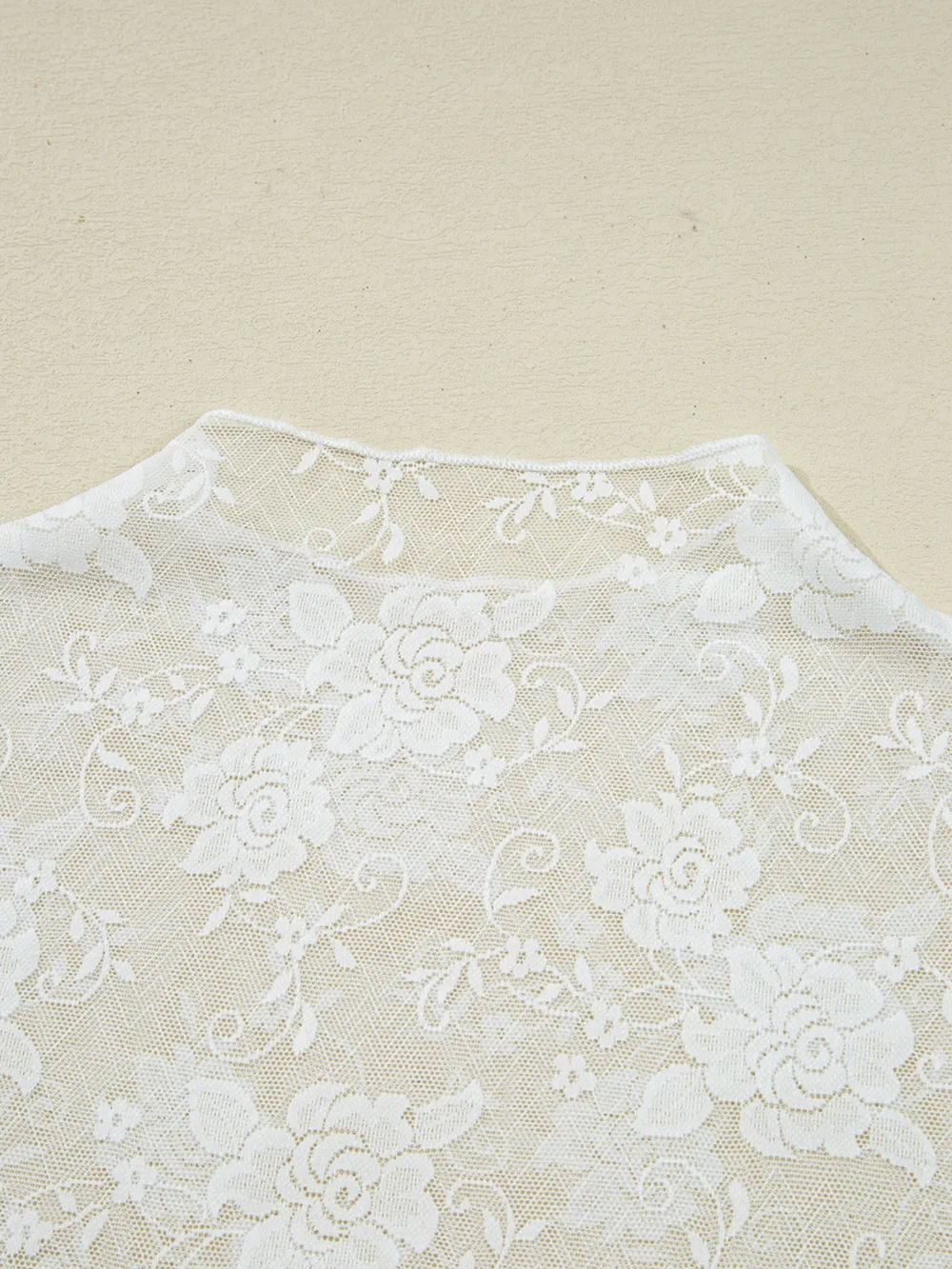 Sheer Floral Lace Mesh Mock Neck Long Sleeve Top, image 6
