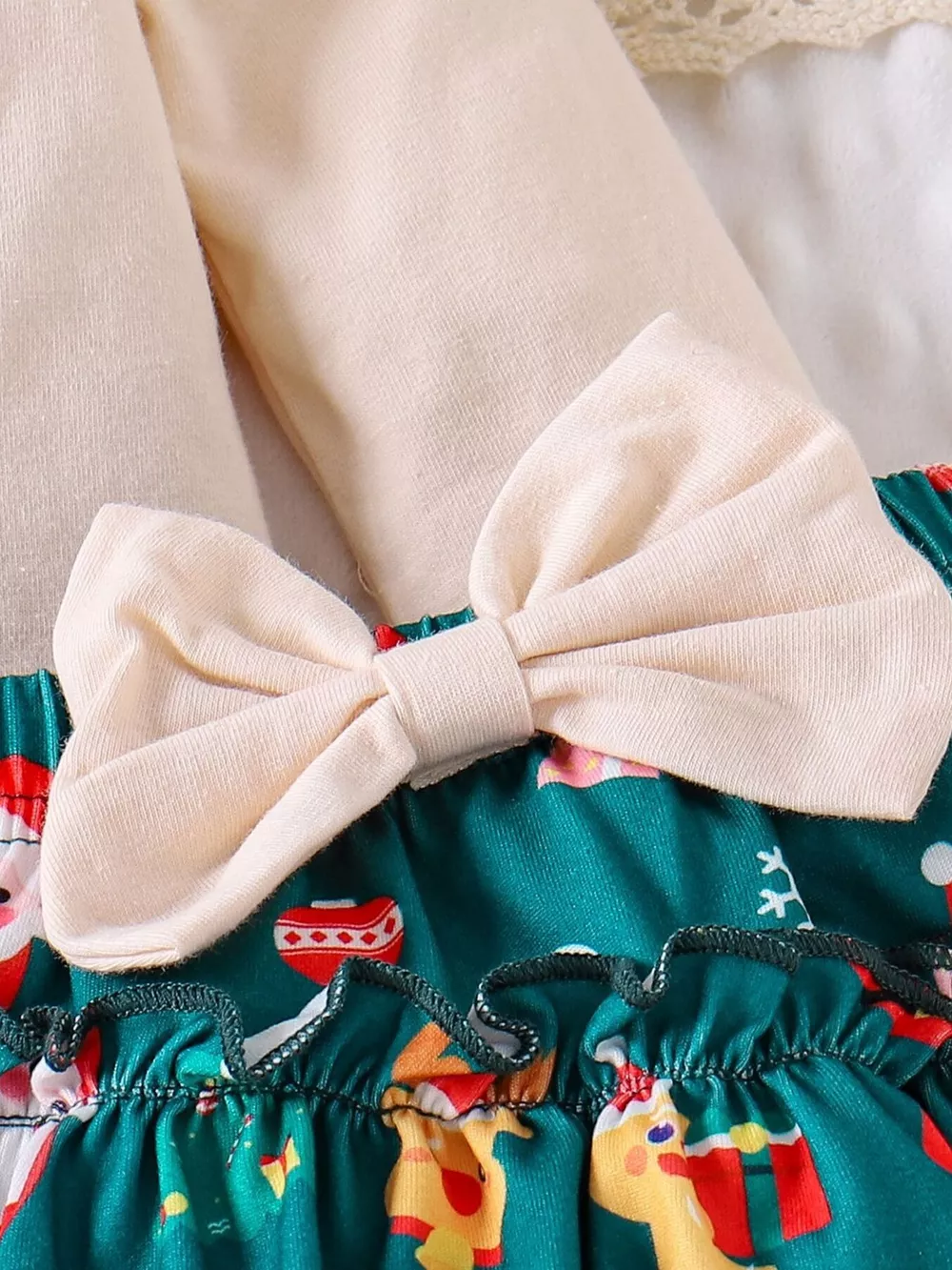 Children's Christmas Ruffled Long Sleeve Top and Skirt Set with Headband, image 4