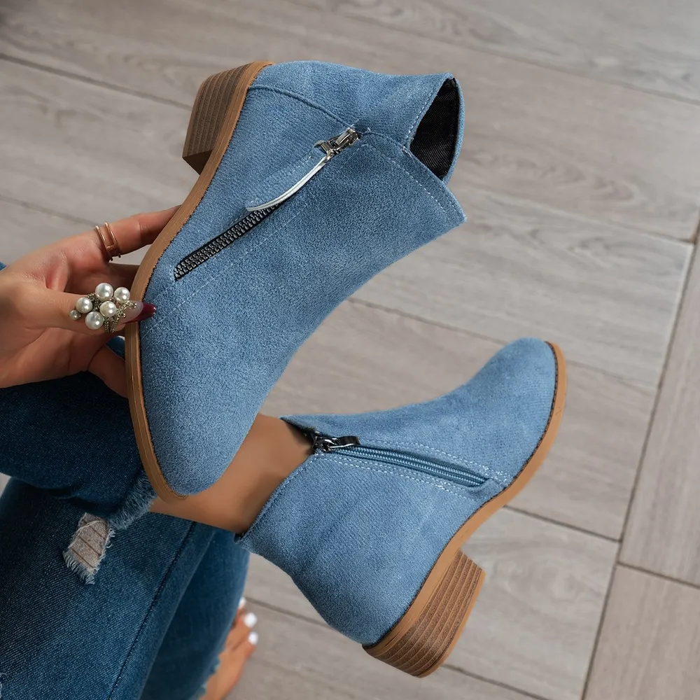 Side Zip Ankle Boots with Block Heel, image 7