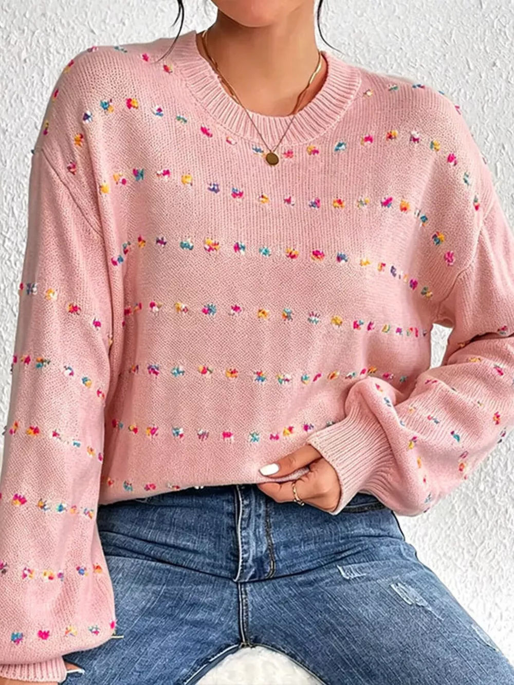 Multi-Color Confetti Dot Drop Shoulder Sweater, image 8