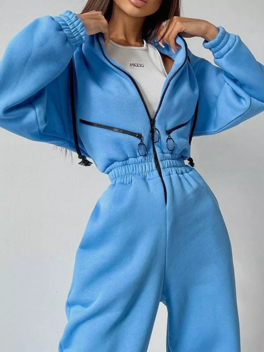 Zip Front Dropped Shoulder Jumpsuit, image 2