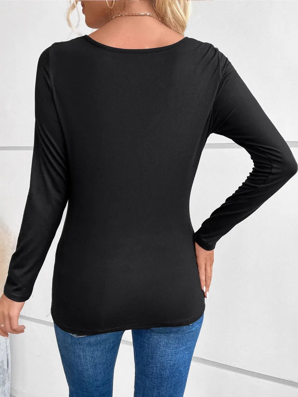 Rhinestone Ruched Long Sleeve T-Shirt, image 2