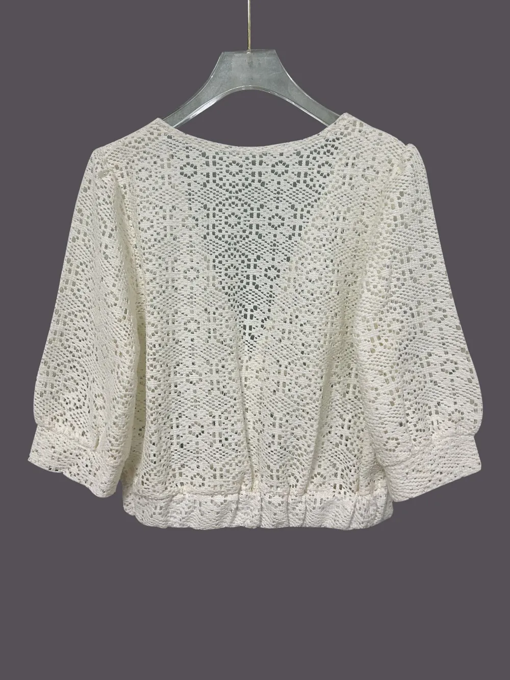 Ruched V-Neck Openwork Crop Knit Top, image 4