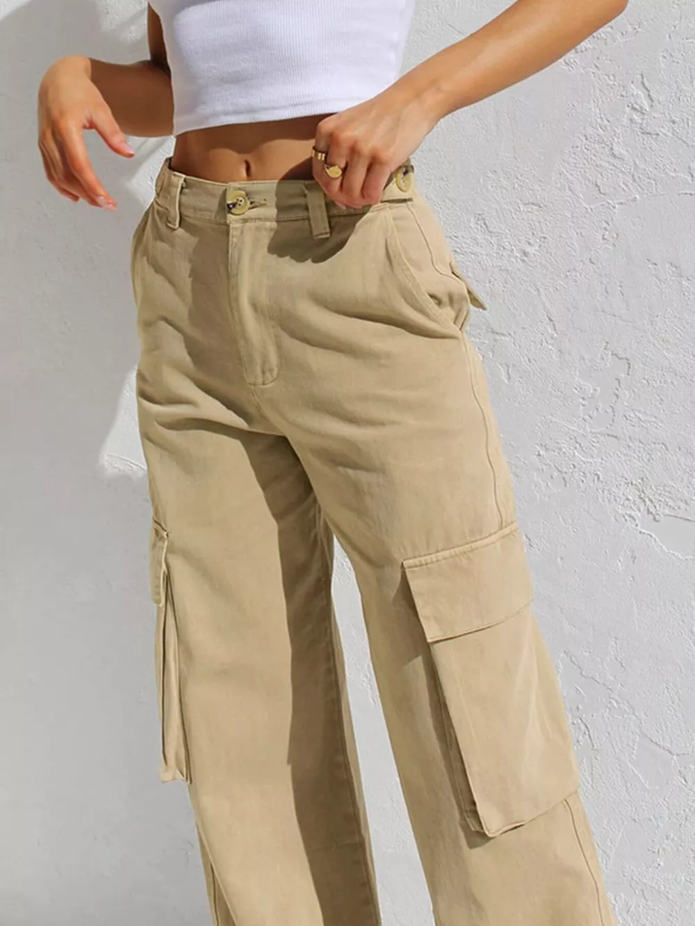 High-Waisted Wide Leg Cargo Jeans, image 8