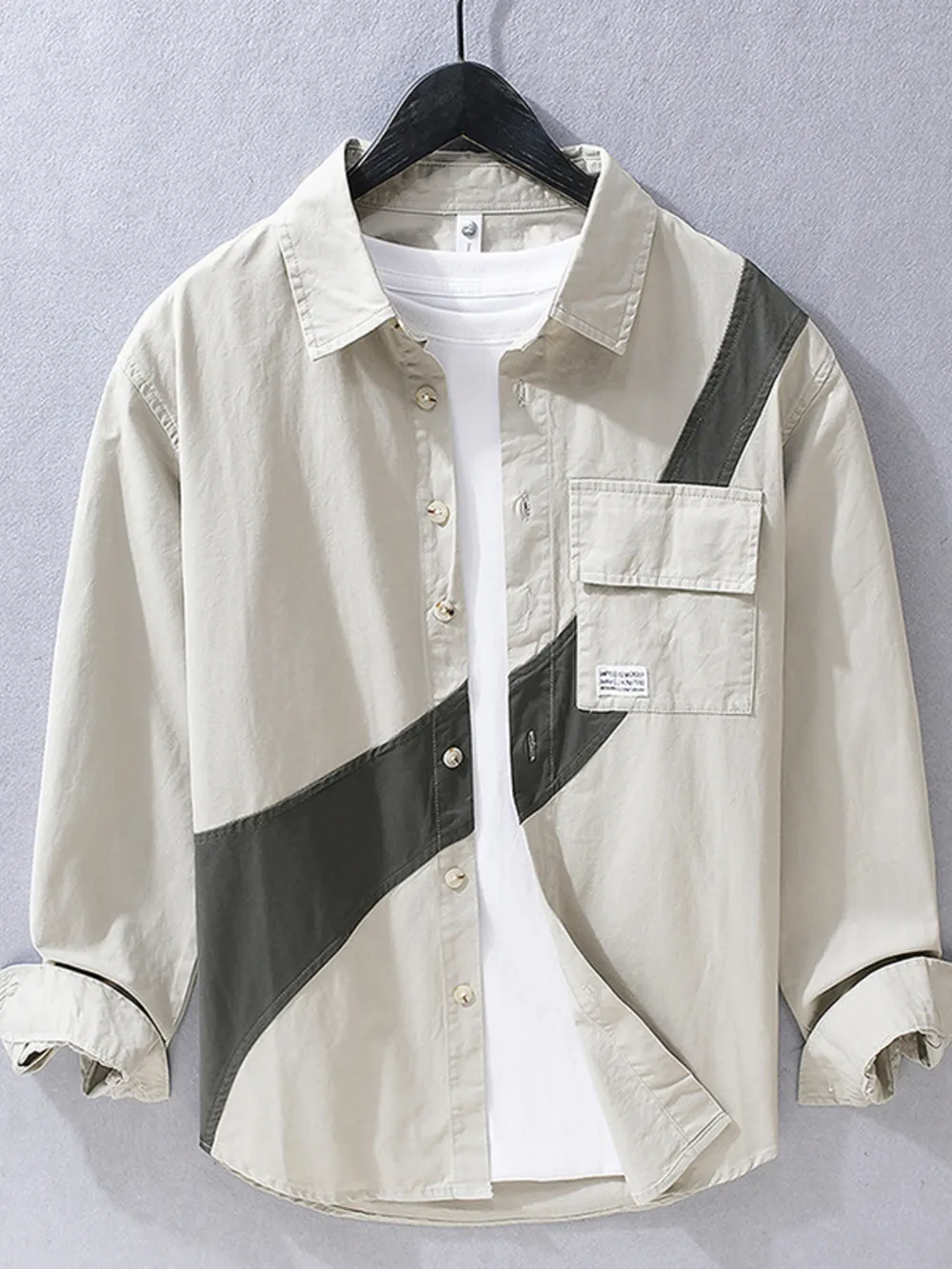 Men's Plus Size Color Block Casual Long Sleeve Shirt, image 2