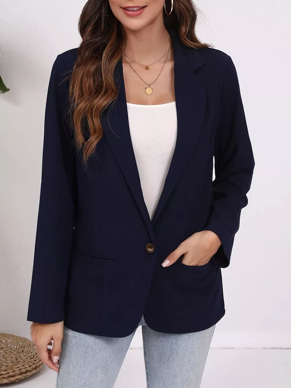 Plus Size Lapel Collar Single-Button Blazer, image 2