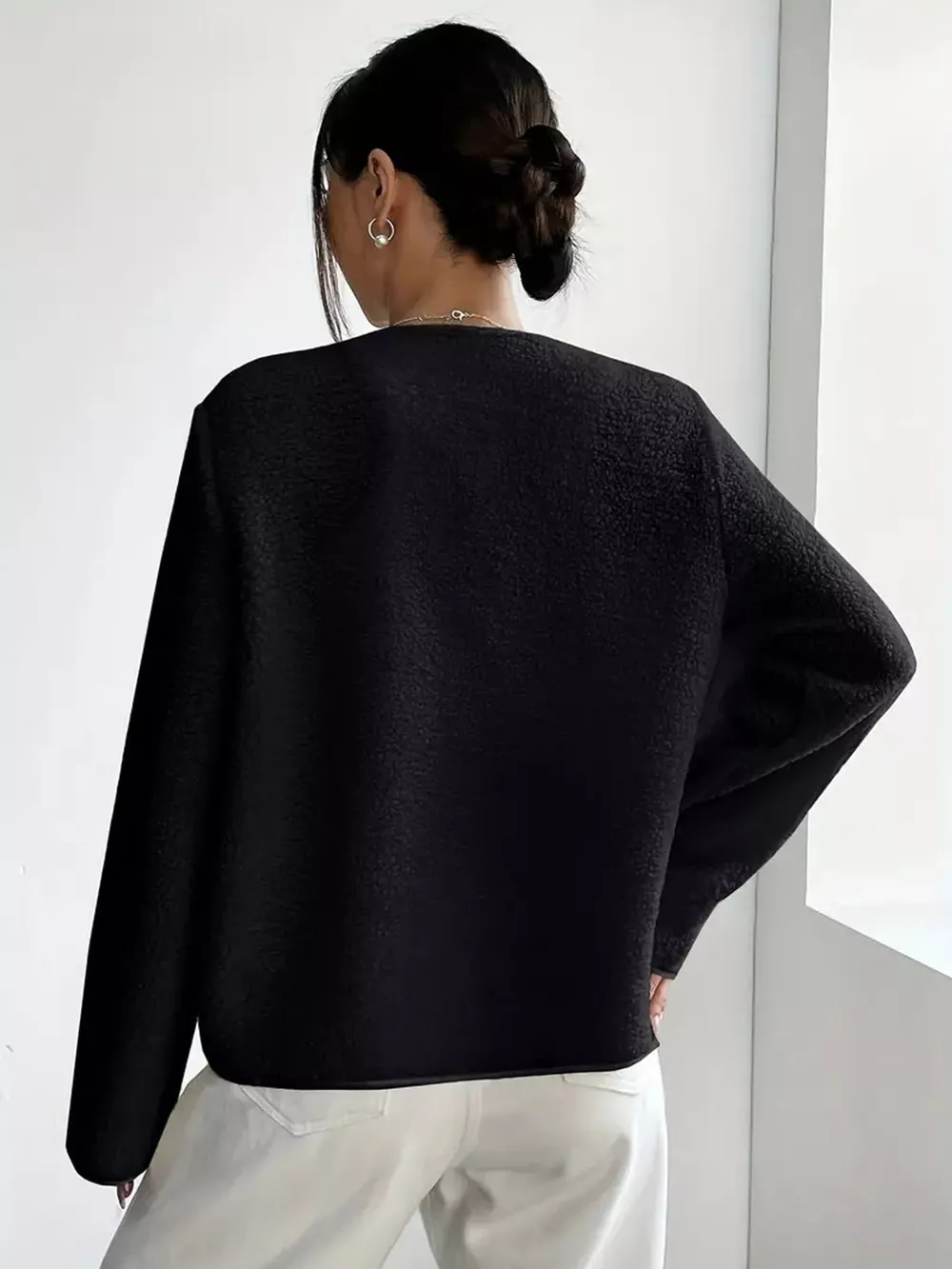 Full Size Textured Button-Up Fleece Outerwear Plus Size, image 9