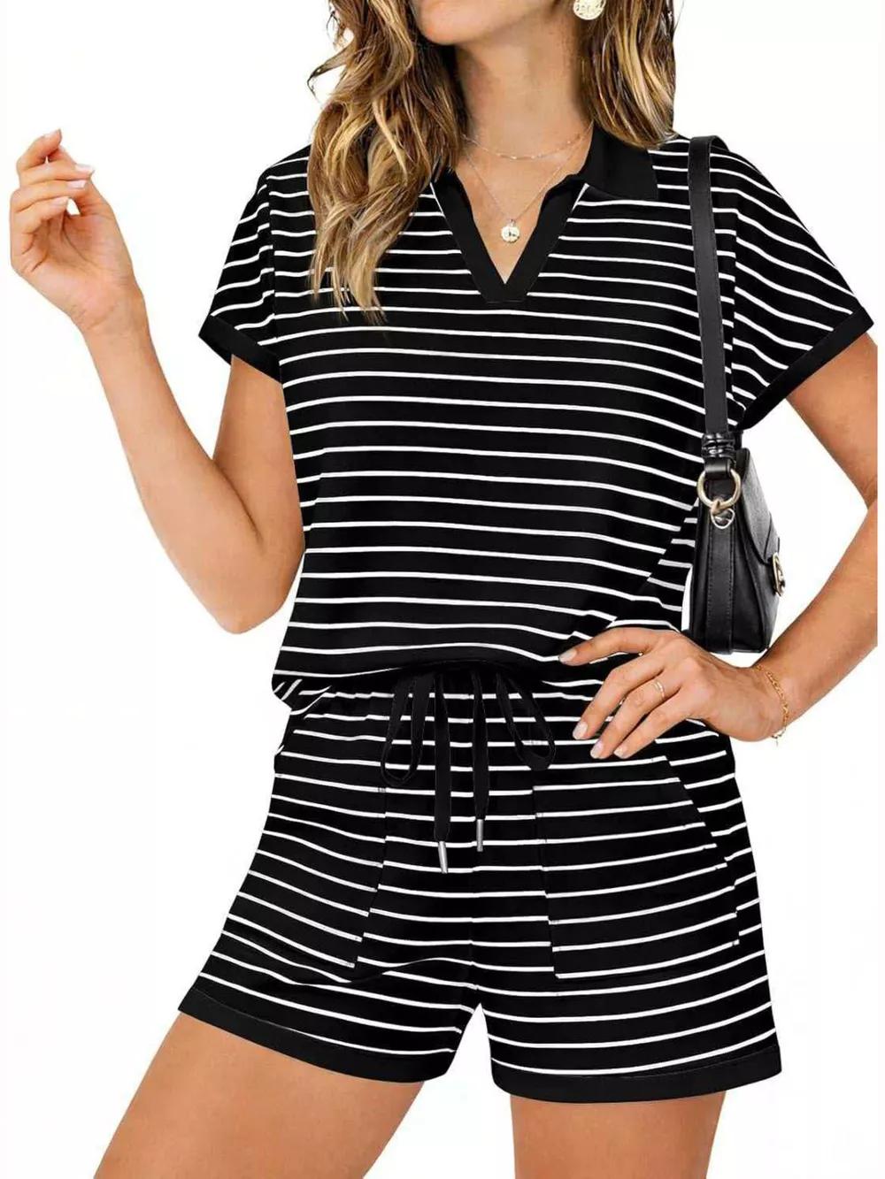 Striped Short Sleeve Polo and Shorts Set, image 10