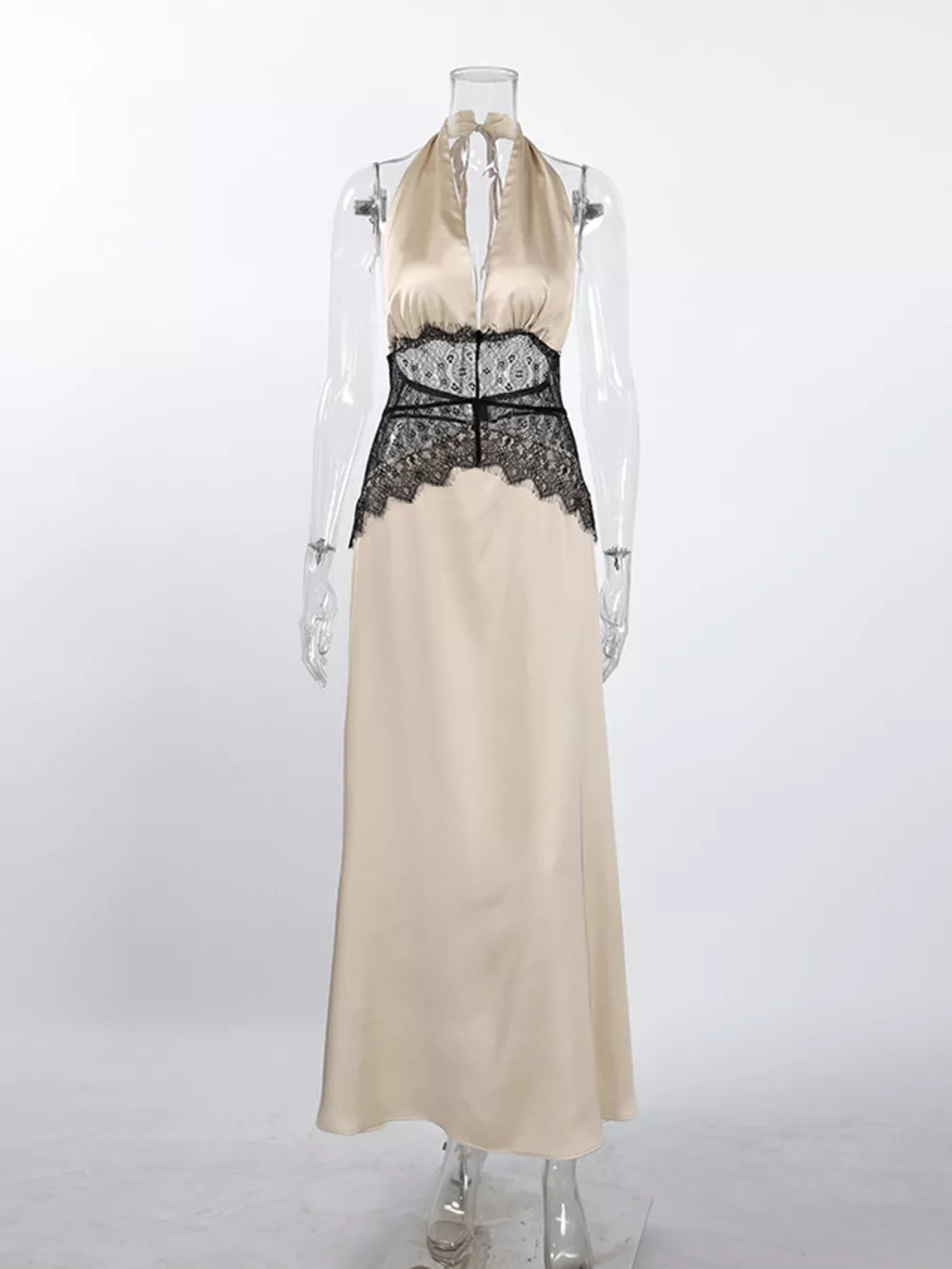 Halter Neck Lace Waist Maxi Dress, image 17