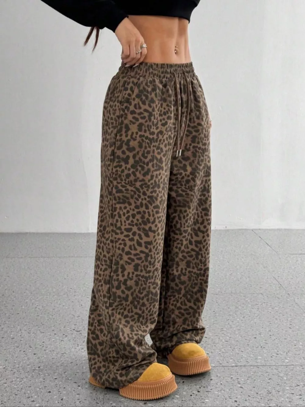 Leopard Drawstring Wide Leg Pants, image 3