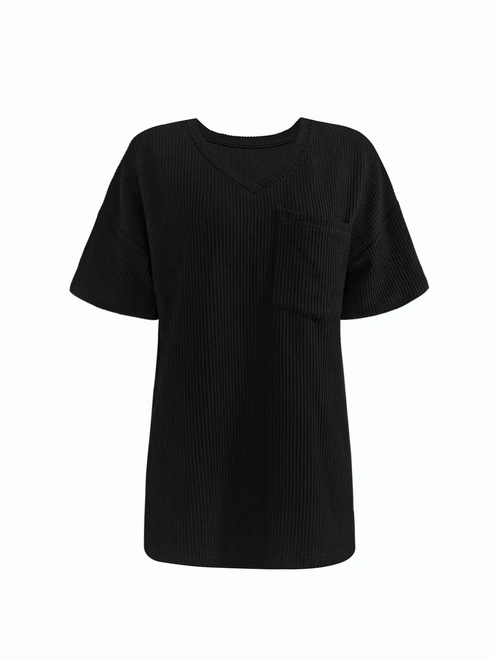 Ribbed V-Neck Oversized T-Shirt, image 3