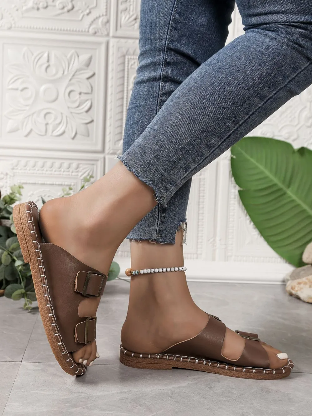 Double Buckle Strap Flat Sandals, image 7