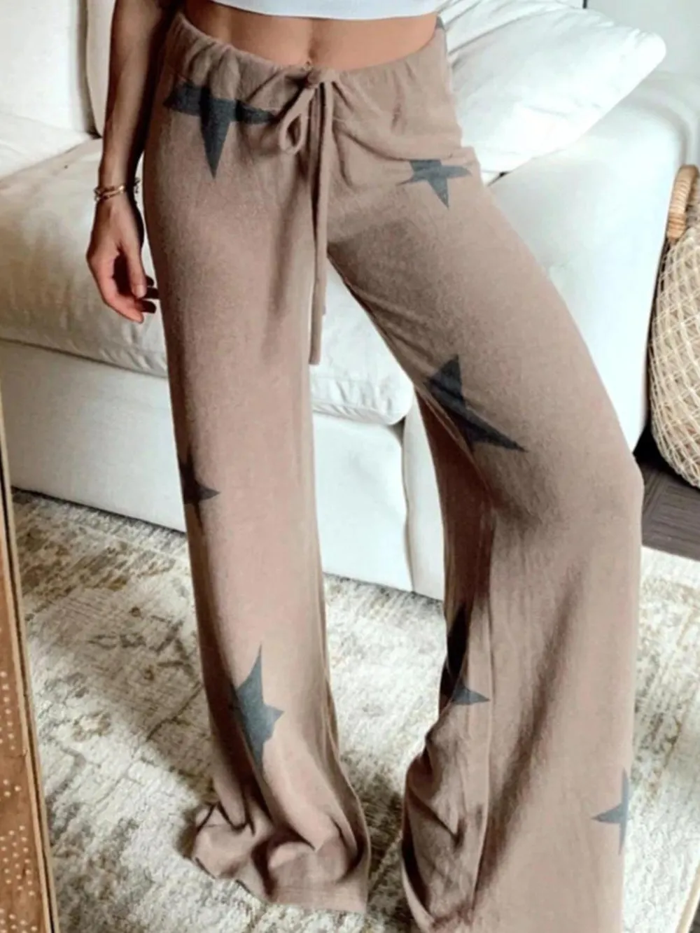 Star Print Top and Drawstring Pants Set, image 2
