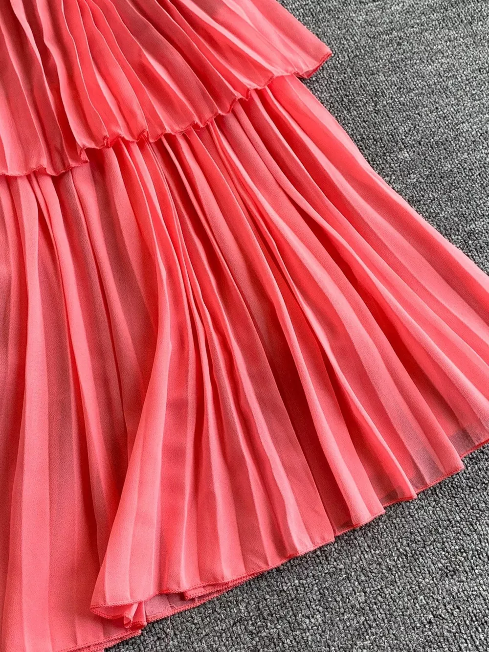 Pleated Layered Spaghetti Strap Midi Dress, image 9