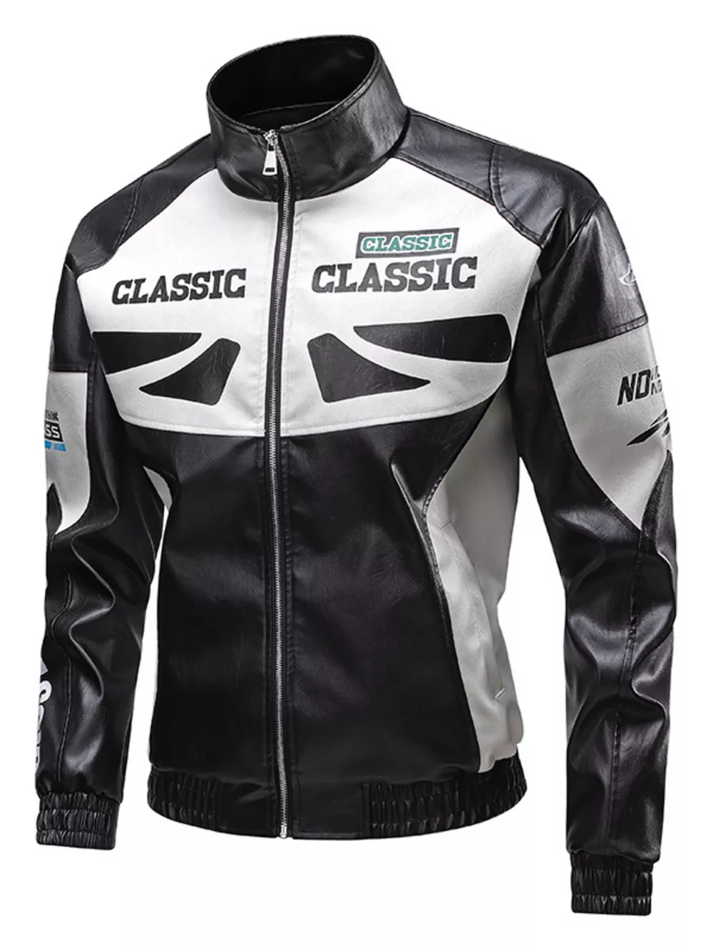 Men's Plus Size Stand Collar Leather Moto Jacket